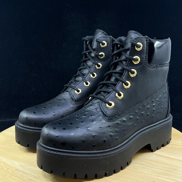 Timberland Stone Street Leather Combat & Lace-Up Boots Shoes Women Size 8 New - Picture 2 of 7